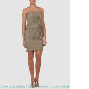 ANNA MOLINARI Silk US 4 IT 40 Beige Pleated Strapless Asymmetrical Knotted Dress